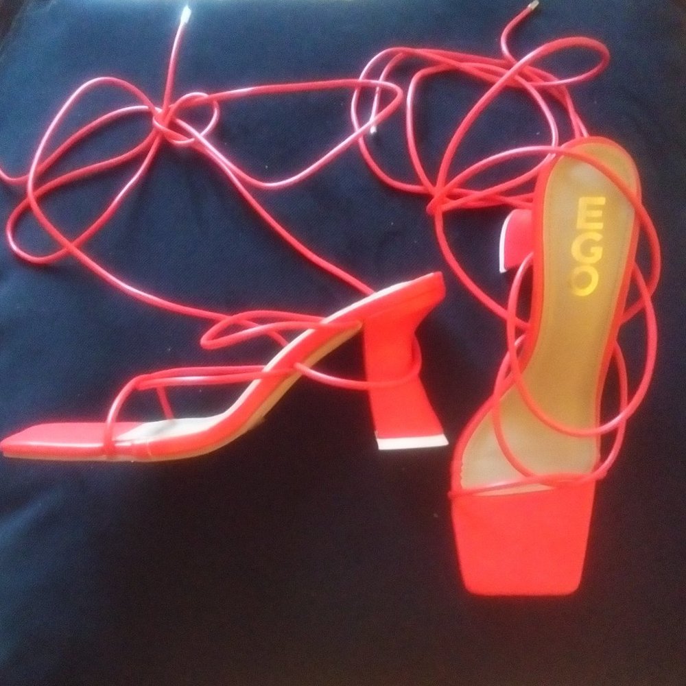 Sexy Red Lace Up Chunky Heels